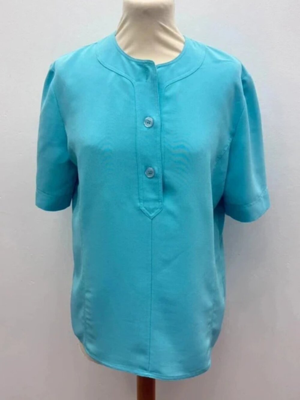 Viyella Turquoise Blue Short Sleeve Button Top 12 - Picture 1 of 5